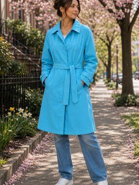 Studio by Liz Claiborne Lightweight Spring Trench Coat - Light Blue & Polka Dots